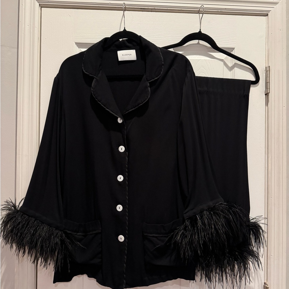 Sleeper Black Feather-Trimmed Set